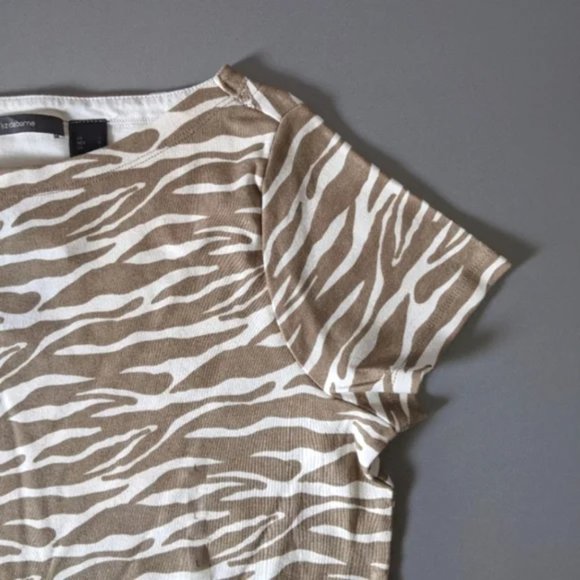 Liz Claiborne Short Sleeve Boatneck Shirt, Tan / Off-white Zebra Print - Picture 5 of 7